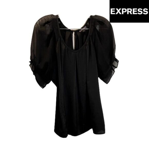 Express Women's Casual Scoop Neck Loose Ruffle Chiffon Sleeve Blouse shirt top - Picture 2 of 4